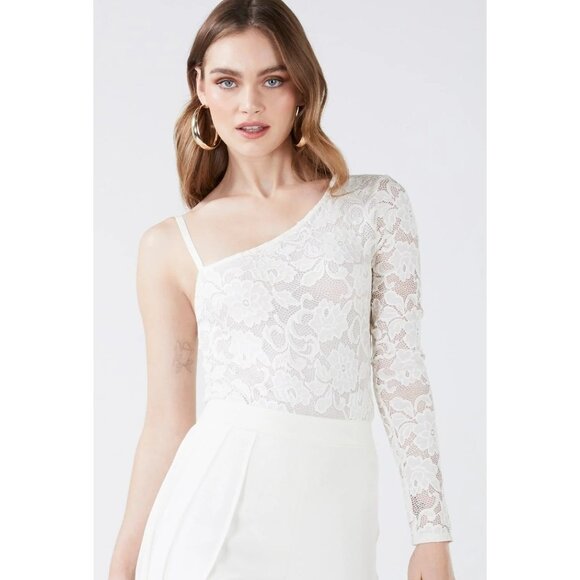 BCBGMaxAzria NWT One Shoulder Lace Bodysuit in White Size M - Picture 1 of 6